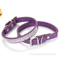 Pu Pu Leather brillant des colliers en strass pour chiens